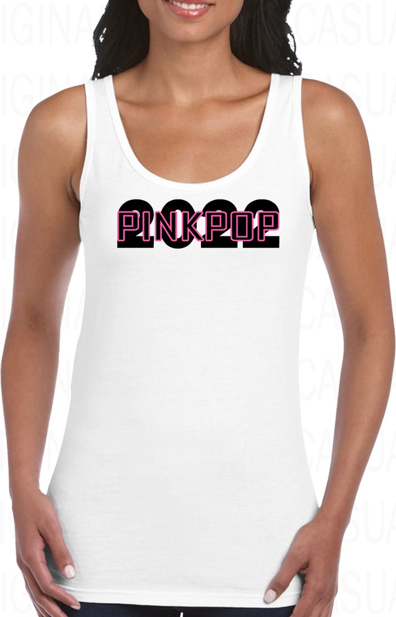 PINKPOP 2022 dames tanktop - Wit - Maat M - Medium Fit - Dameshemd - Mouwloos -  Leuke tanktop | hemd - Popfestival Landgraaf - Megaland Juni 2022 - Original Kwoots